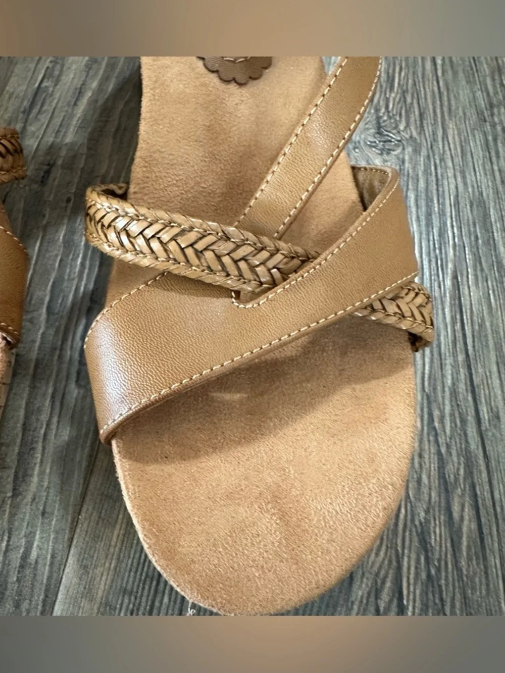 Baretraps brown cork wedge sandals women’s 8 Nichole braided strappy heels